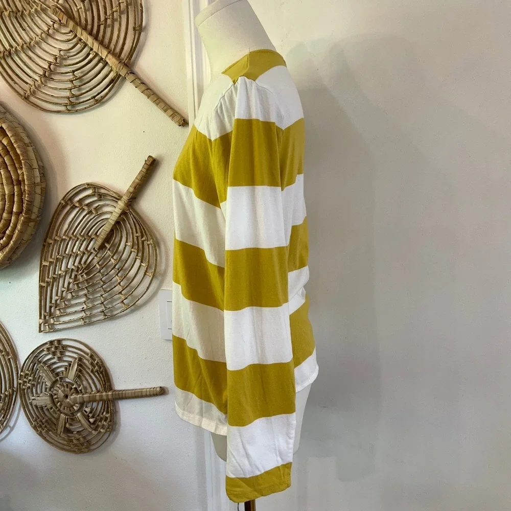 Boden Yellow White Cotton‎ Striped Long Sleeve Crew Neck T-Shirt Size 14